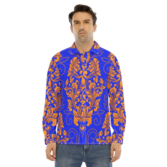 All-Over Print Men's Lapel Collar Shirt With Concealed Placket