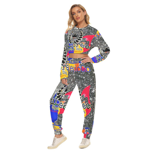 KokoRepublic -Over Print Women's Crop Sweatshirt Suit