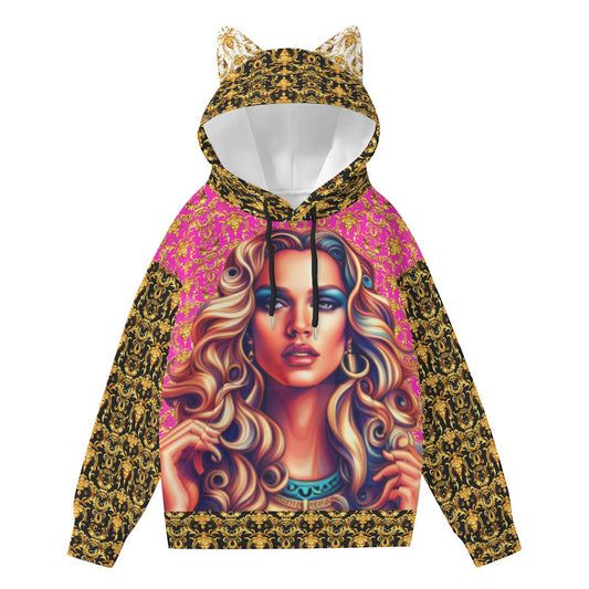All-Over Print Women’s Hoodie With Decorative Ears