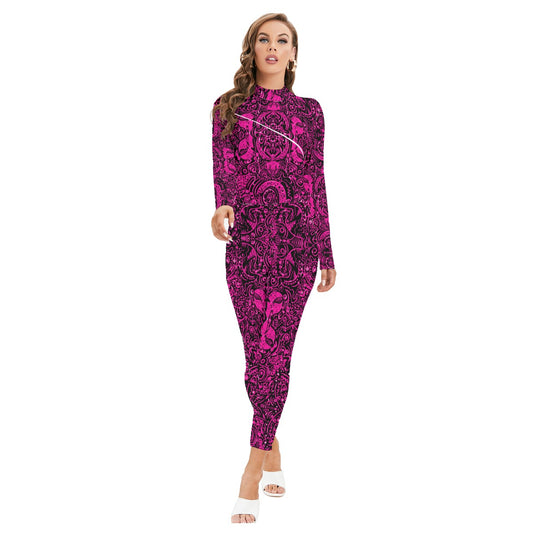 kokorepublic   Print Women's Long-sleeved High-neck Jumpsuit With Zipper