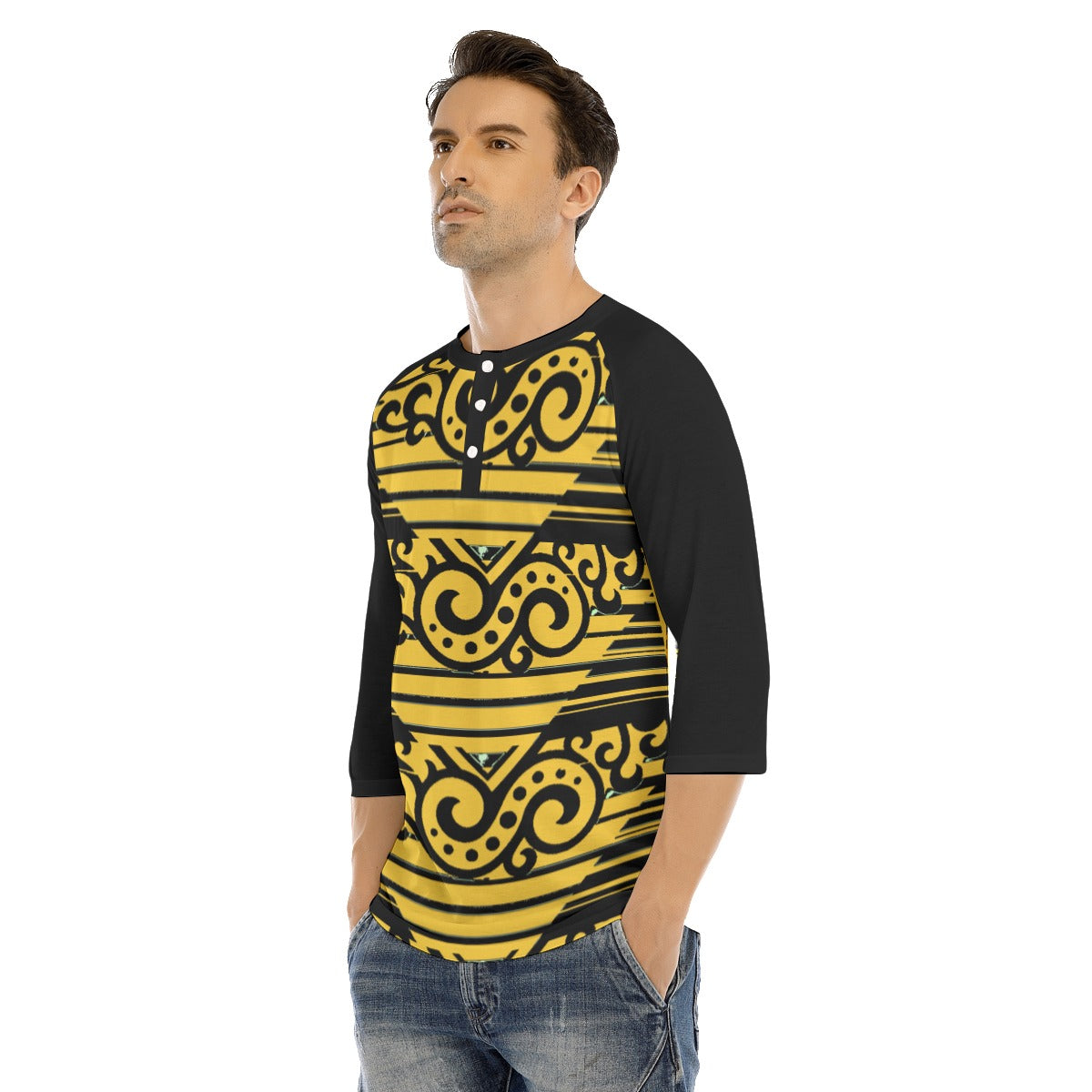 All-Over Print Men's Bracelet Sleeve T-shirt With Button Closure