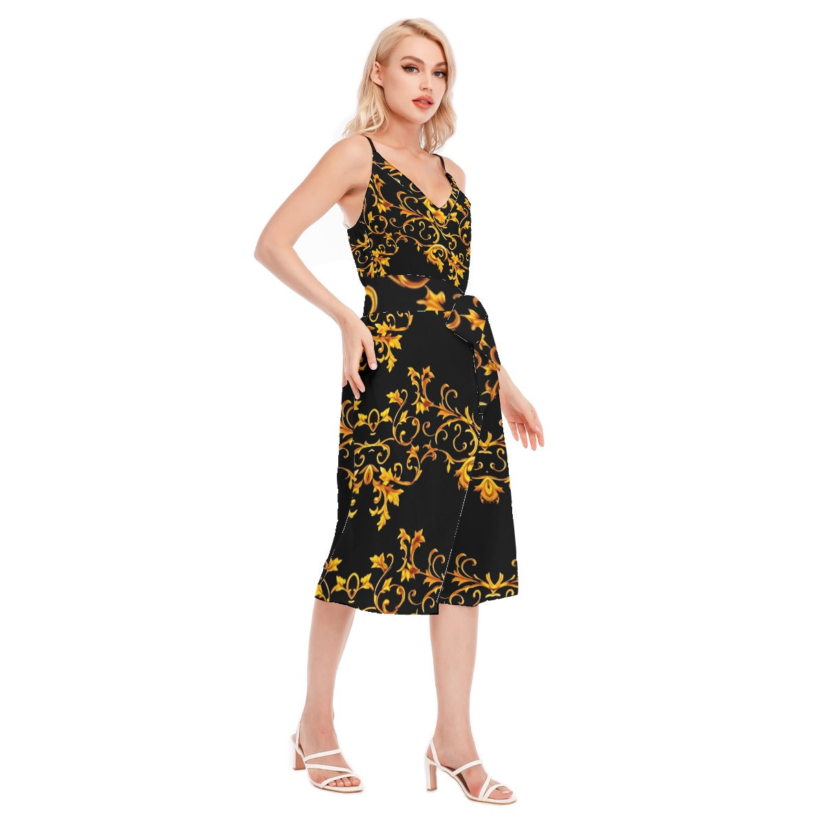 kokorepublic Print Women's V-neck Cami Dress With Waist Band