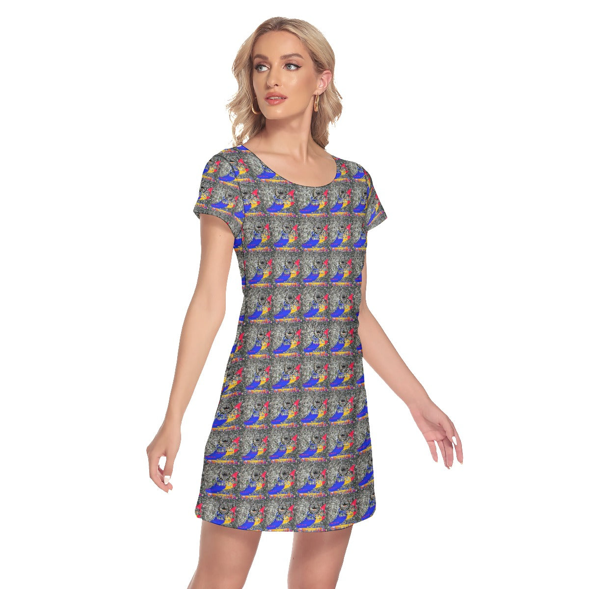 All-Over Print Women's Short Sleeve O-neck Dress
