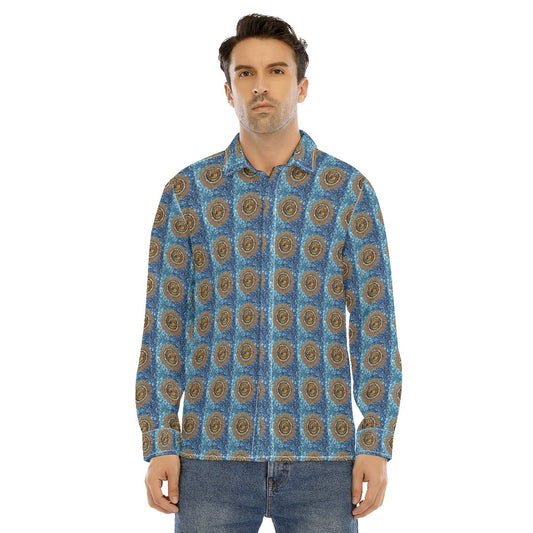 All-Over Print Men's Lapel Collar Shirt With Concealed Placket