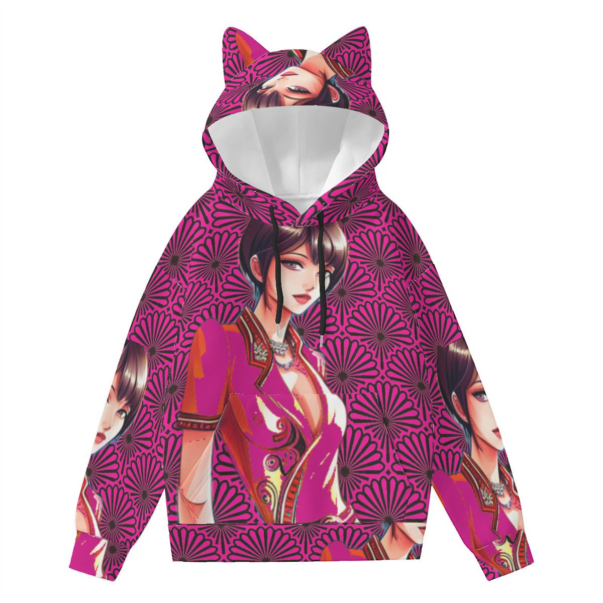 All-Over Print Women’s Hoodie With Decorative Ears
