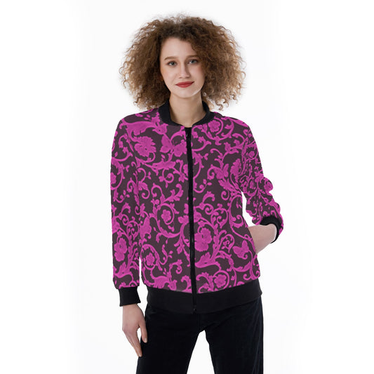 kokorepublic   Print Women's Ribbed Stand-up Collar Jacket
