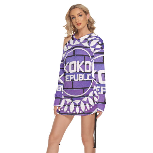 All-Over Print Women's One-shoulder Dress With Waist Shirring