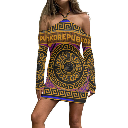 All-Over Print Women's Halter Lace-up Dress