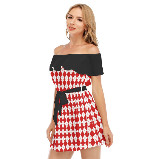 All-Over Print Women's Off-shoulder Dress With Ruffle
