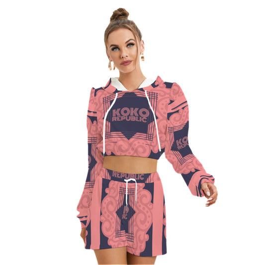 Koko Republic All-Over Print Women's Mirco Fleece Hoodie And Shorts Set