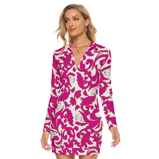 All-Over Print Women's Zip Front Tight Dress