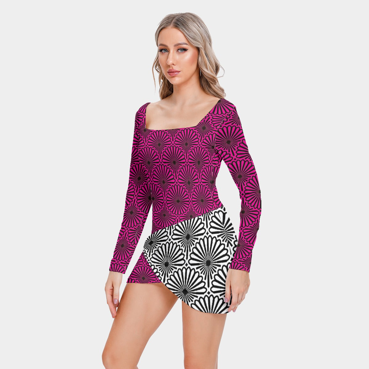 kokorepublic Women’s Square Collar Dress With Long Sleeve