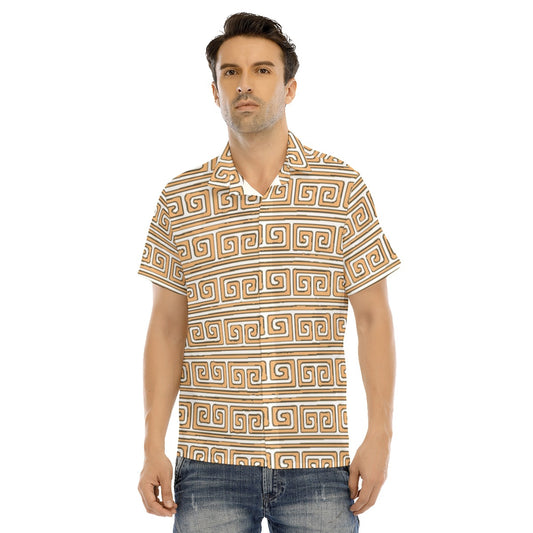 All-Over Print Men's Lapel Collar Short Sleeve T-shirt With Concealed Placket