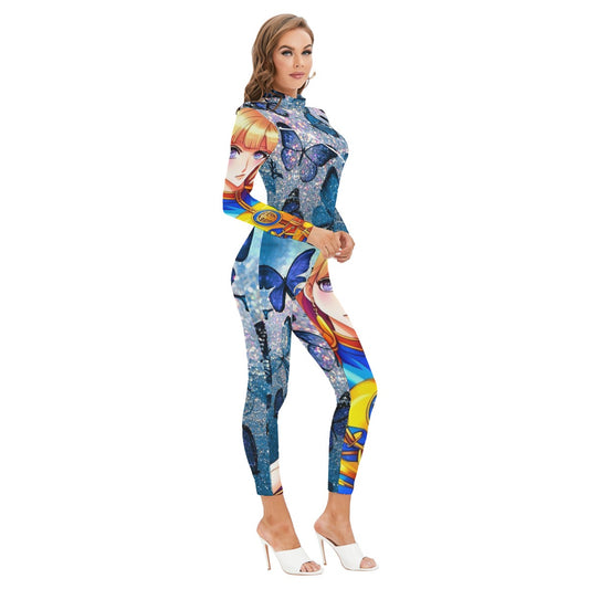 kokorepublic  Print Women's Long-sleeved High-neck Jumpsuit With Zipper