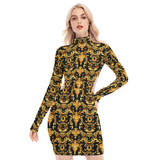 All-Over Print Women's Waist Hollow Hip Dress