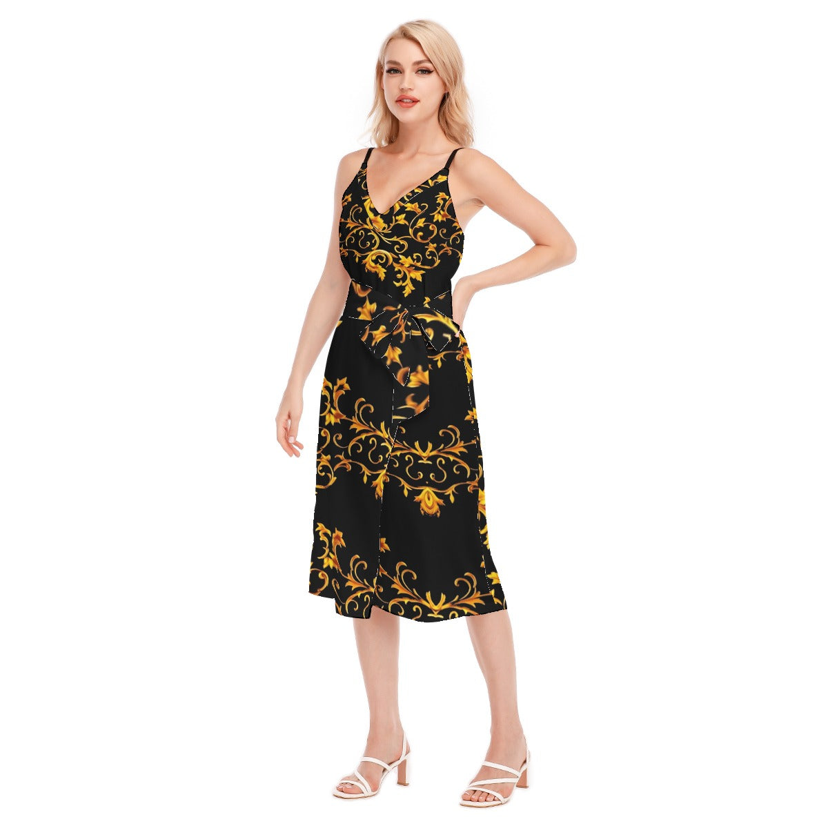 kokorepublic Print Women's V-neck Cami Dress With Waist Band
