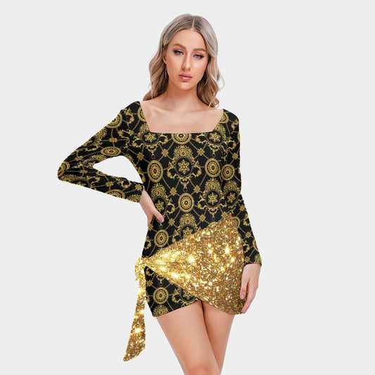 kokorepublic Print Women’s Square Collar Dress With Long Sleeve