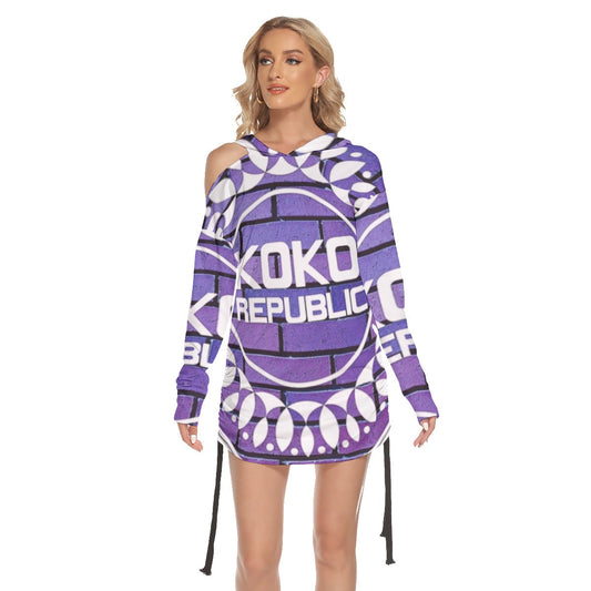 Koko Republic All-Over Print Women's One-shoulder Dress With Waist Shirring
