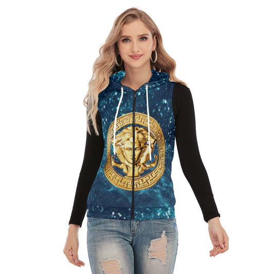 All-Over Print Women's Sleeveless Hoodie With Zipper Closure