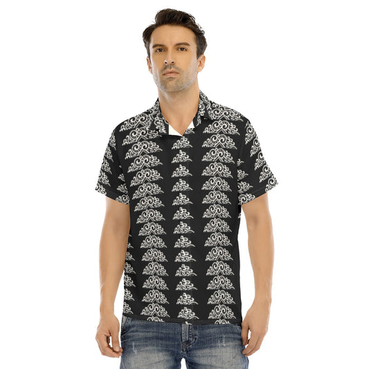 All-Over Print Men's Lapel Collar Short Sleeve T-shirt With Concealed Placket