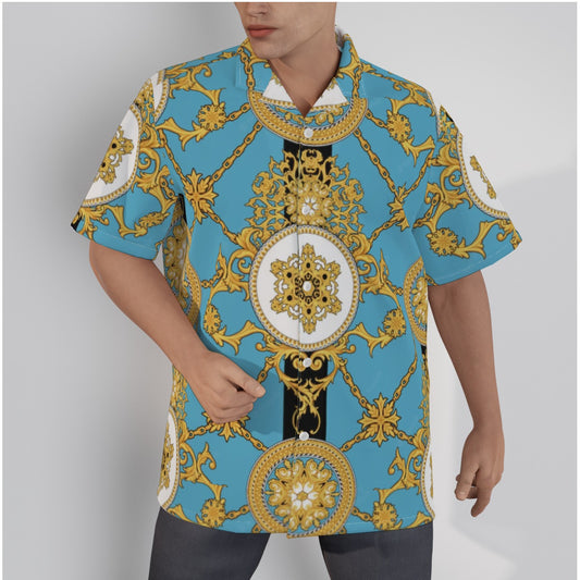 All-Over Print Men's Hawaiian Shirt With Button Closure