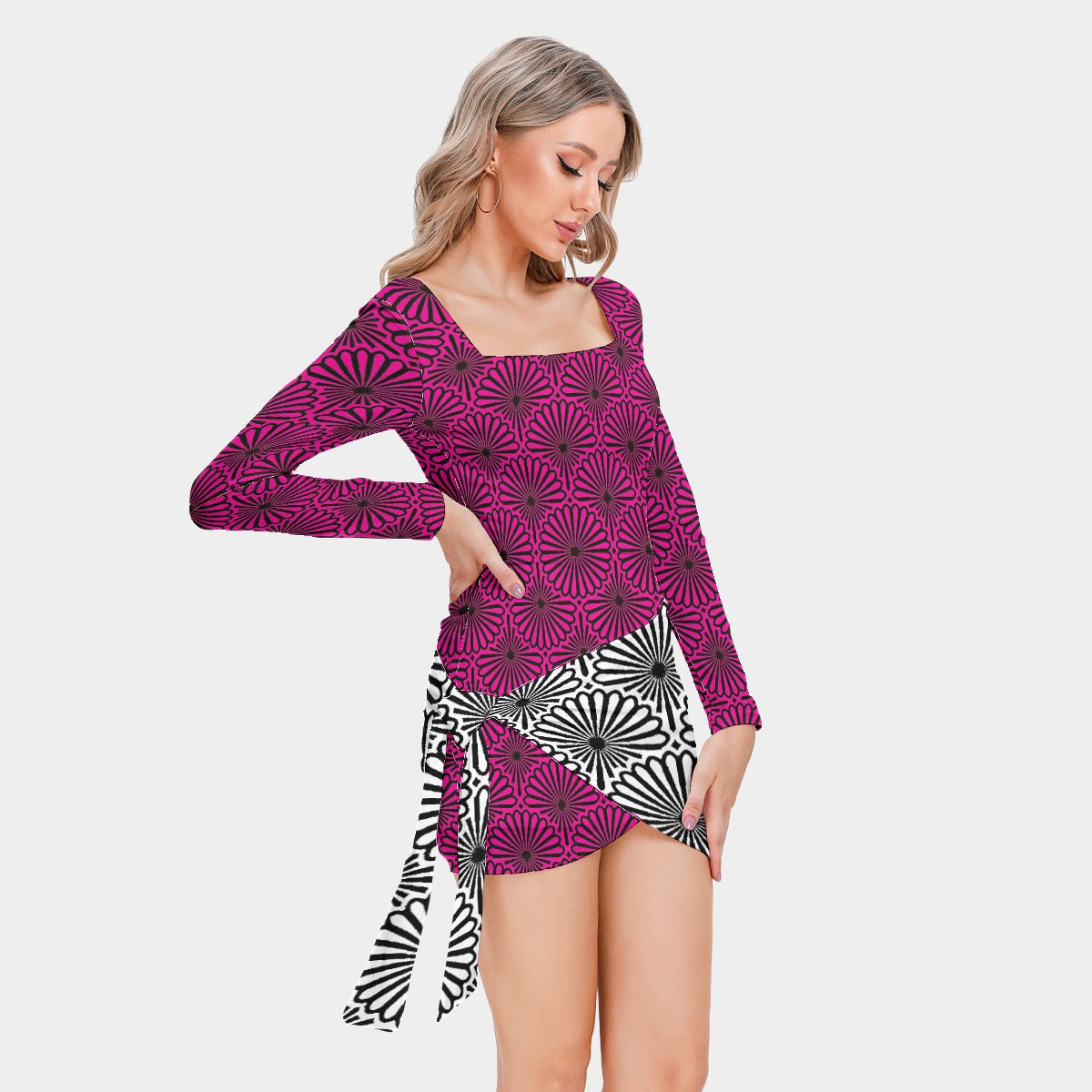 kokorepublic Women’s Square Collar Dress With Long Sleeve