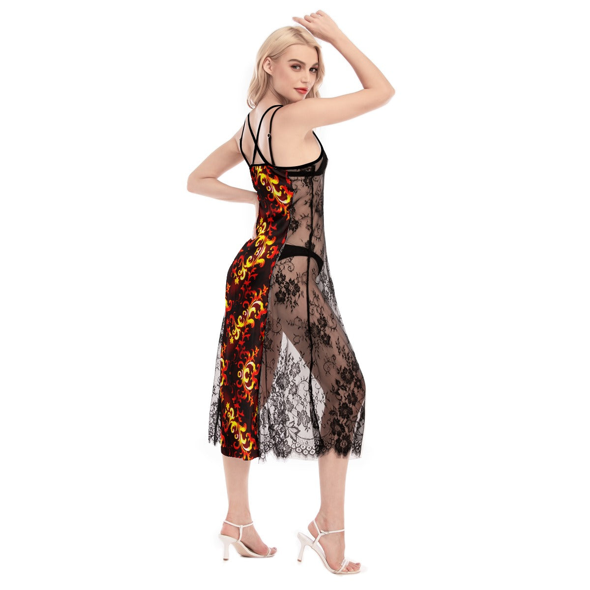 kokorepublic  Print Women's Lace Cami Cross Back Dress