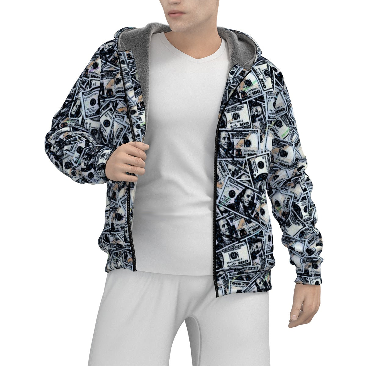 Kokorepublic Print Men's Sherpa Fleece Zip Up Hoodie