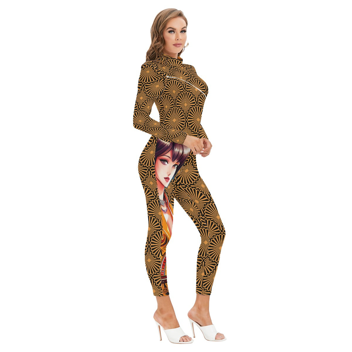 kokorepublic Women's Long-sleeved High-neck Jumpsuit With Zipper