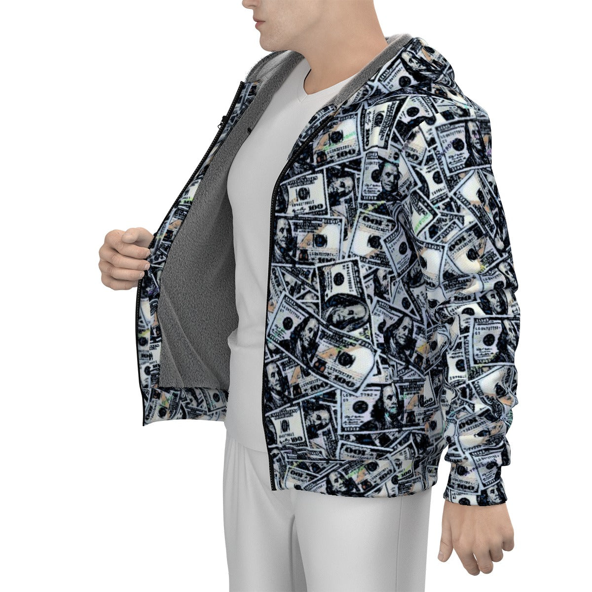 Kokorepublic Print Men's Sherpa Fleece Zip Up Hoodie