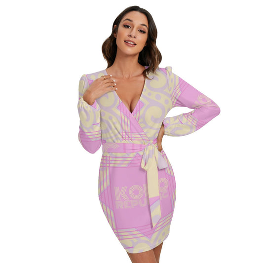 Koko Republic All-Over Print Women's Long Sleeve Dress With Waist Belt