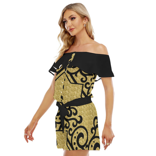 All-Over Print Women's Off-shoulder Ruffled Romper