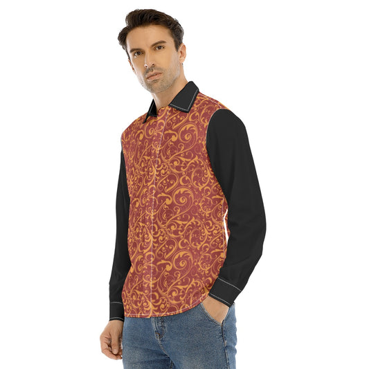 All-Over Print Men's Lapel Collar Shirt With Concealed Placket