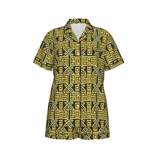 kokorepublic Print Women's Imitation Silk Pajama Set With Short Sleeve