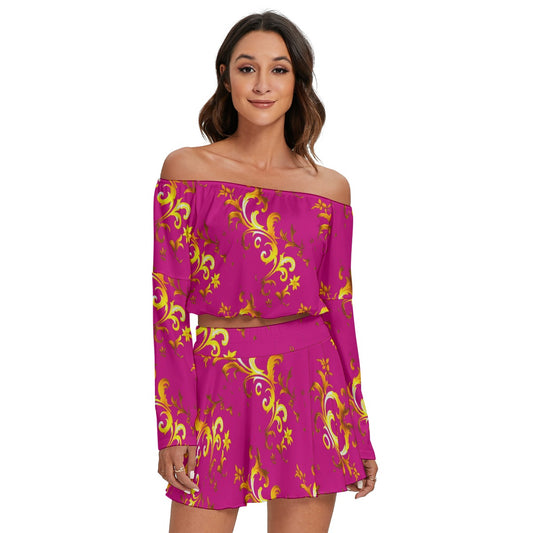 kokorepublic Unisex Bomber Jacket Off-shoulder Top And Skirt Set