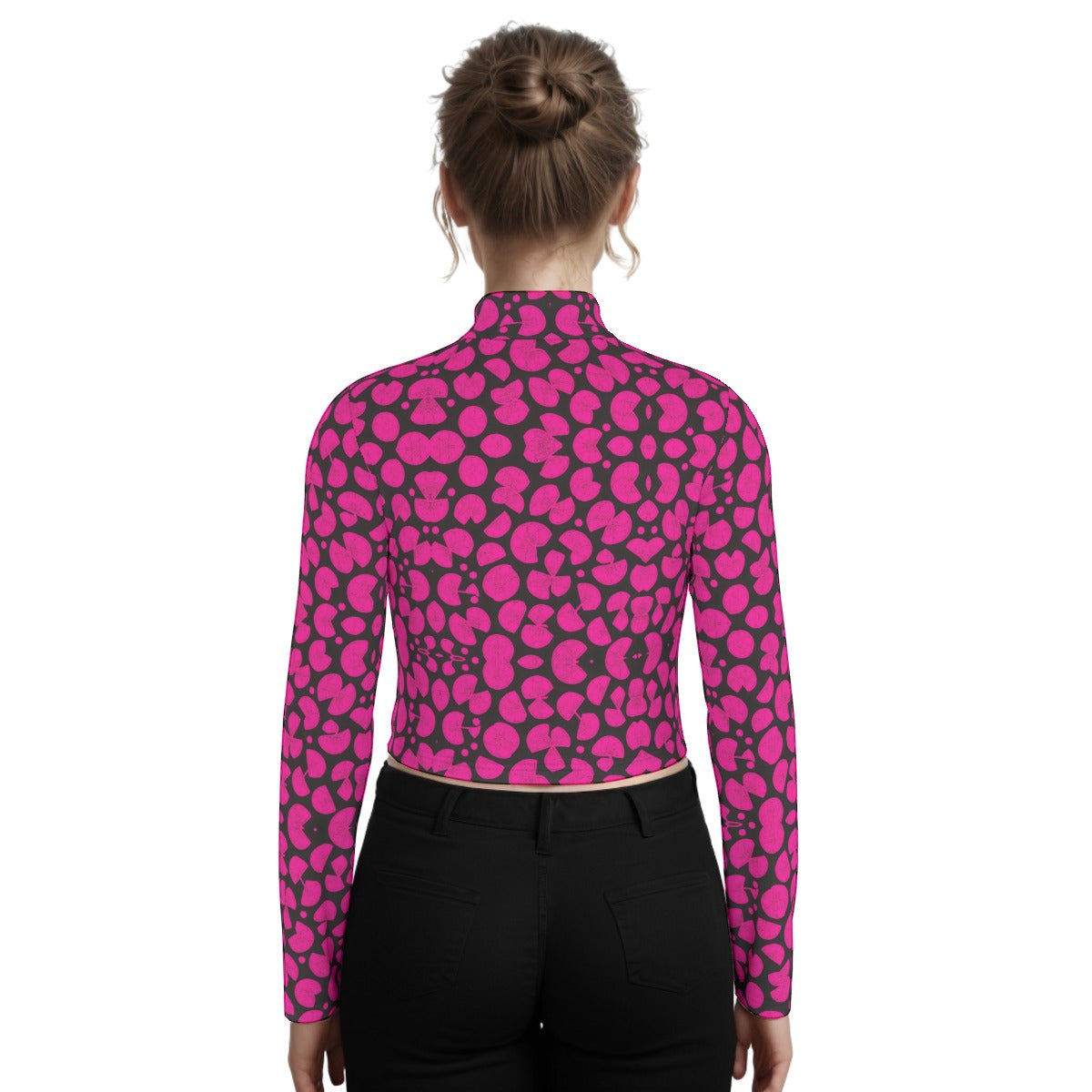 kokorepublic Eco-Friendly All-Over Print Women's Turtleneck T-shirt With Long Sleeve