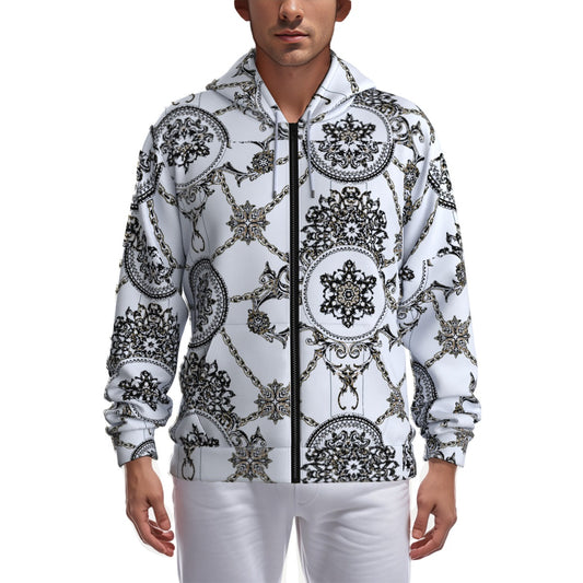 All-Over Print Zip Up Hoodie With Pocket