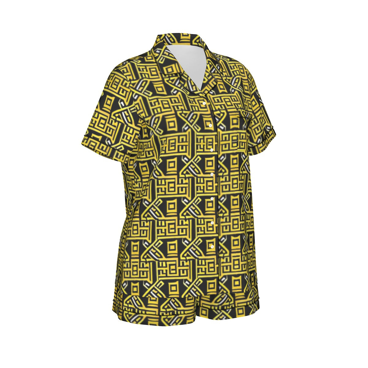 kokorepublic Print Women's Imitation Silk Pajama Set With Short Sleeve