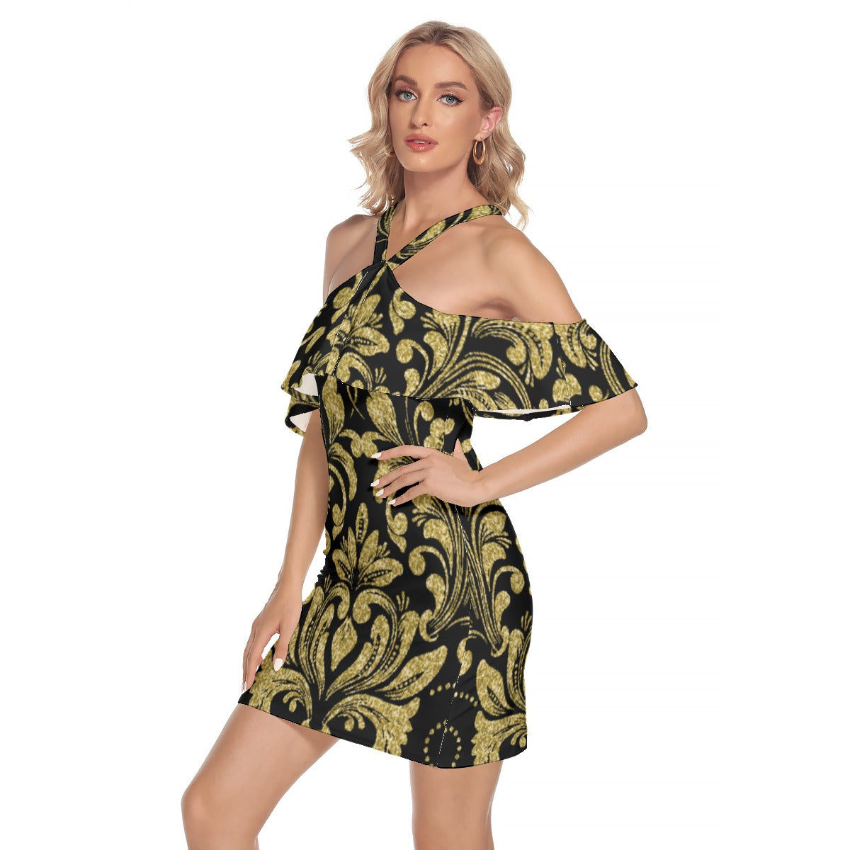 Kokorepublic Print Women's Cold Shoulder Cami Dress With Ruffle