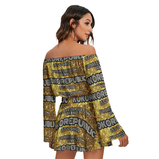 All-Over Print Women's Off-shoulder Top And Skirt Set