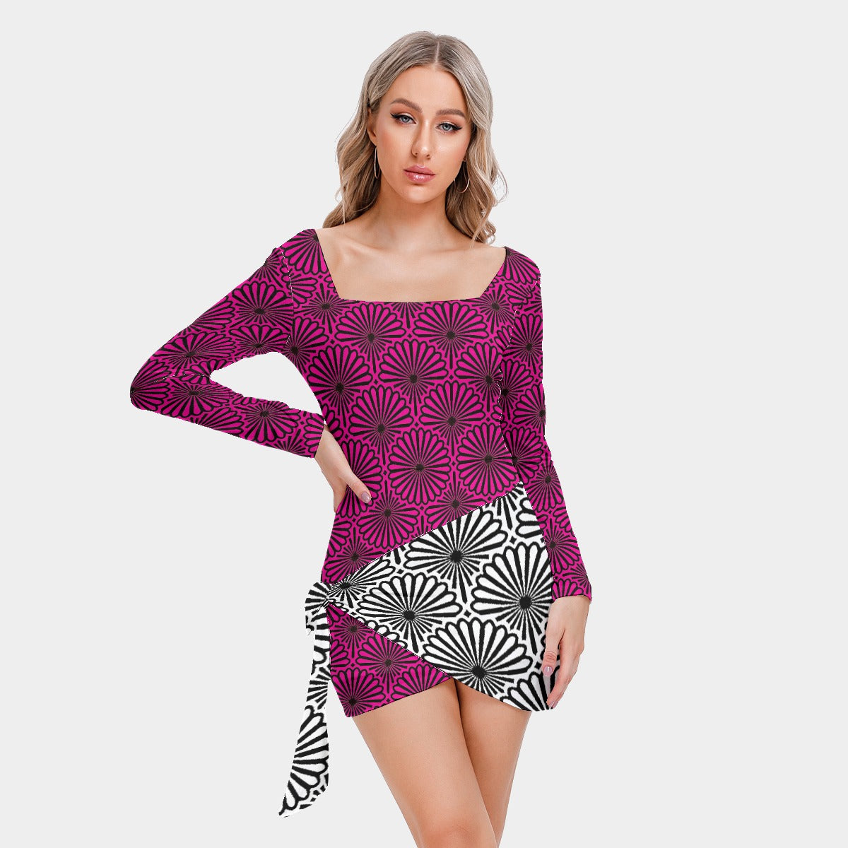 kokorepublic Women’s Square Collar Dress With Long Sleeve