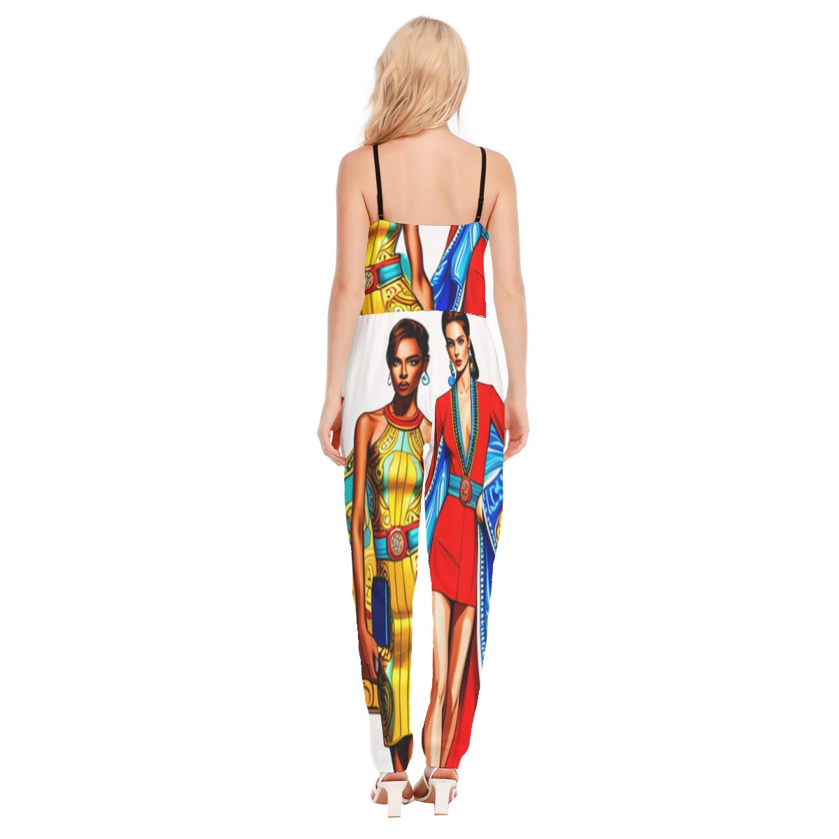 kokorepublic  Print Women's High Waist V-neck Cami Jumpsuit