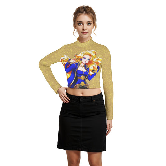 KokoReEco-Friendly All-Over Print Women's Turtleneck T-shirt With Long Sleeve