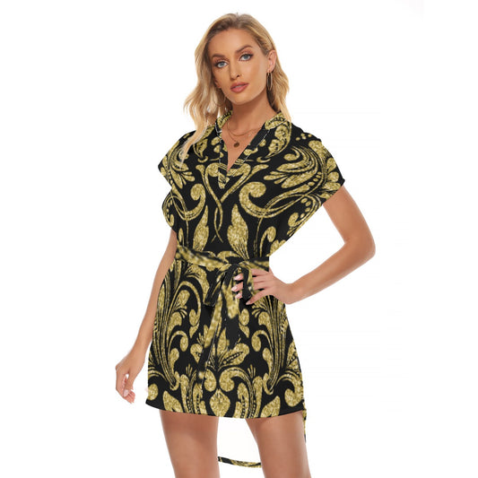 kokorepublic Print Women's Stand-up Collar Casual Dress With Belt