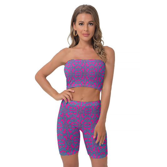 kokorepublic Print Women's Breast Wrap Shorts Suit