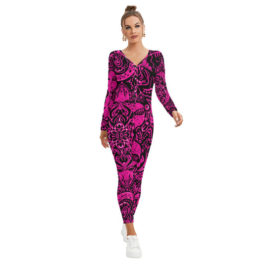 kokorepublic  Print Women's Plunging Neck Jumpsuit