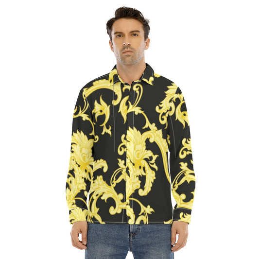 All-Over Print Men's Lapel Collar Shirt With Concealed Placket