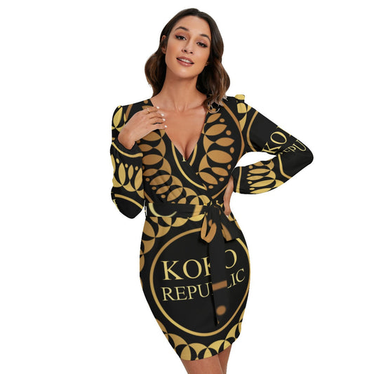 Koko Repulic All-Over Print Women's Long Sleeve Dress With Waist Belt