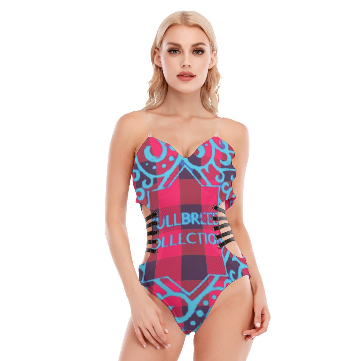 All-Over Print Women's Tube Top Bodysuit With Side Black Straps