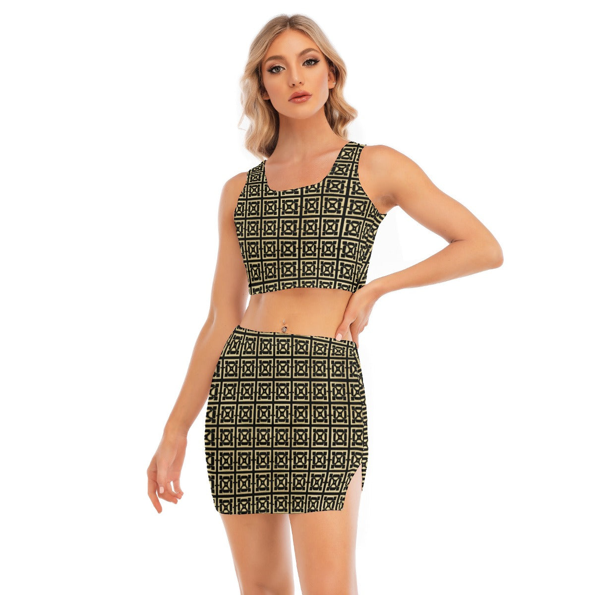 kokorepublic Print Women's Camisole And Hip Skirt Suit